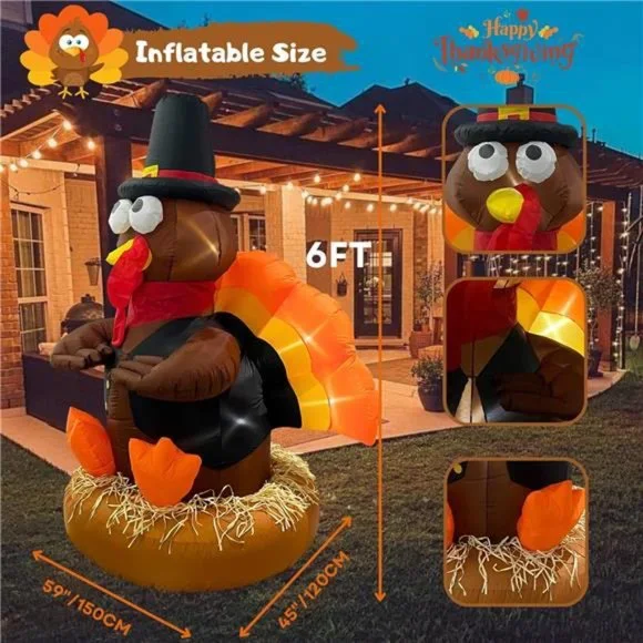 Thanksgiving Inflatable Turkey Outdoor Decorations 6FT Blow Up, Lights